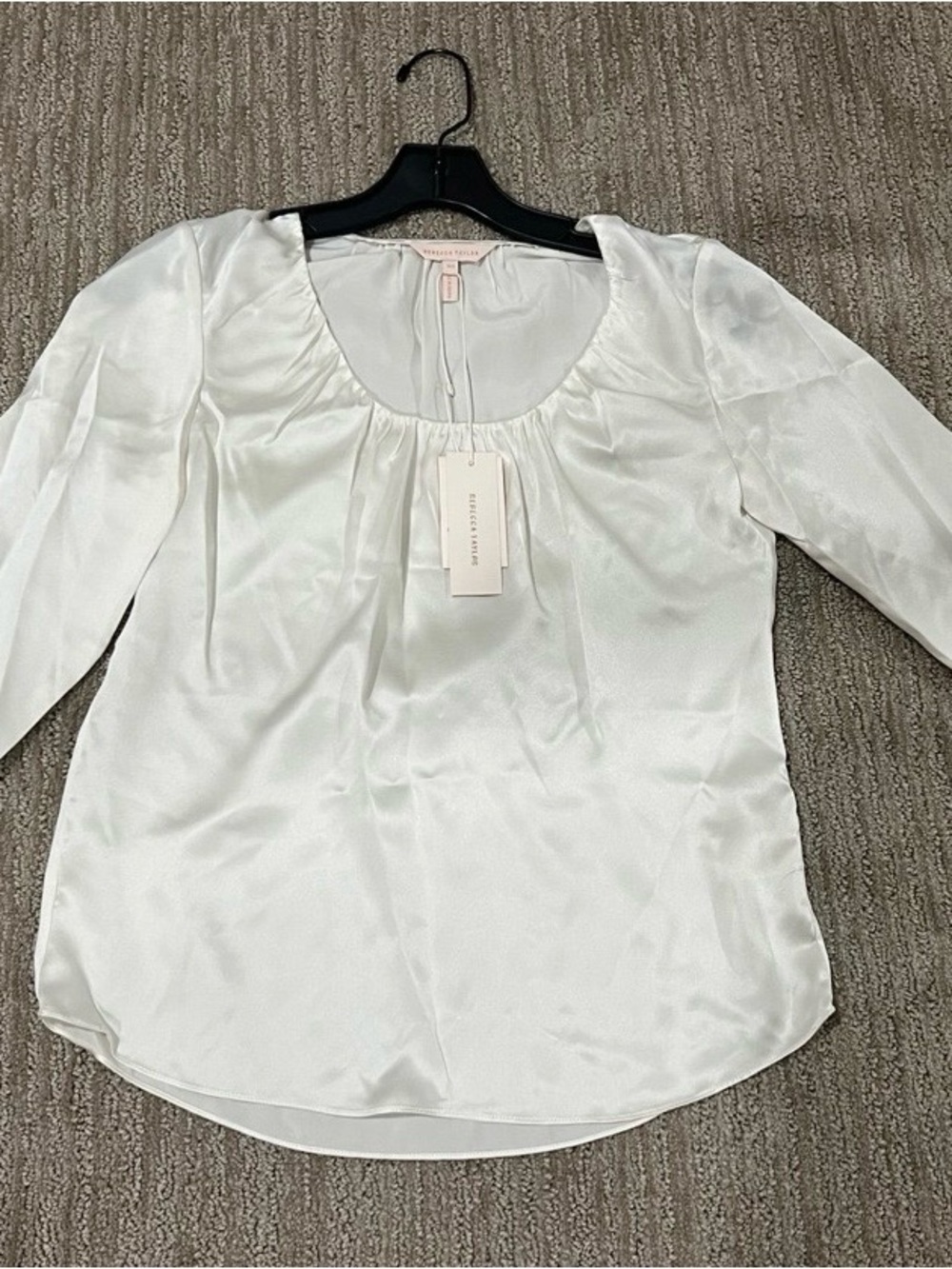 Rebecca Taylor White Silk Satin Scoop-Neck Blouse NWT